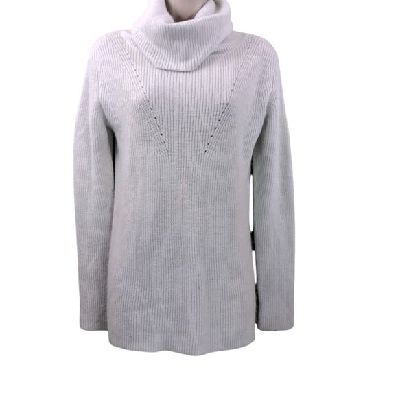 Gap Pure Mist White Cowl Neck Sweater Long Sleeve Ribbed Knit Rabbit Hair Blend - Picture 1 of 16